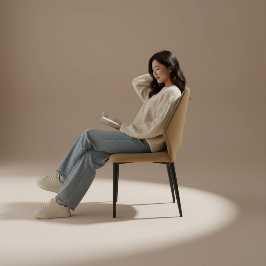 輕奢焦糖棕科技皮餐椅