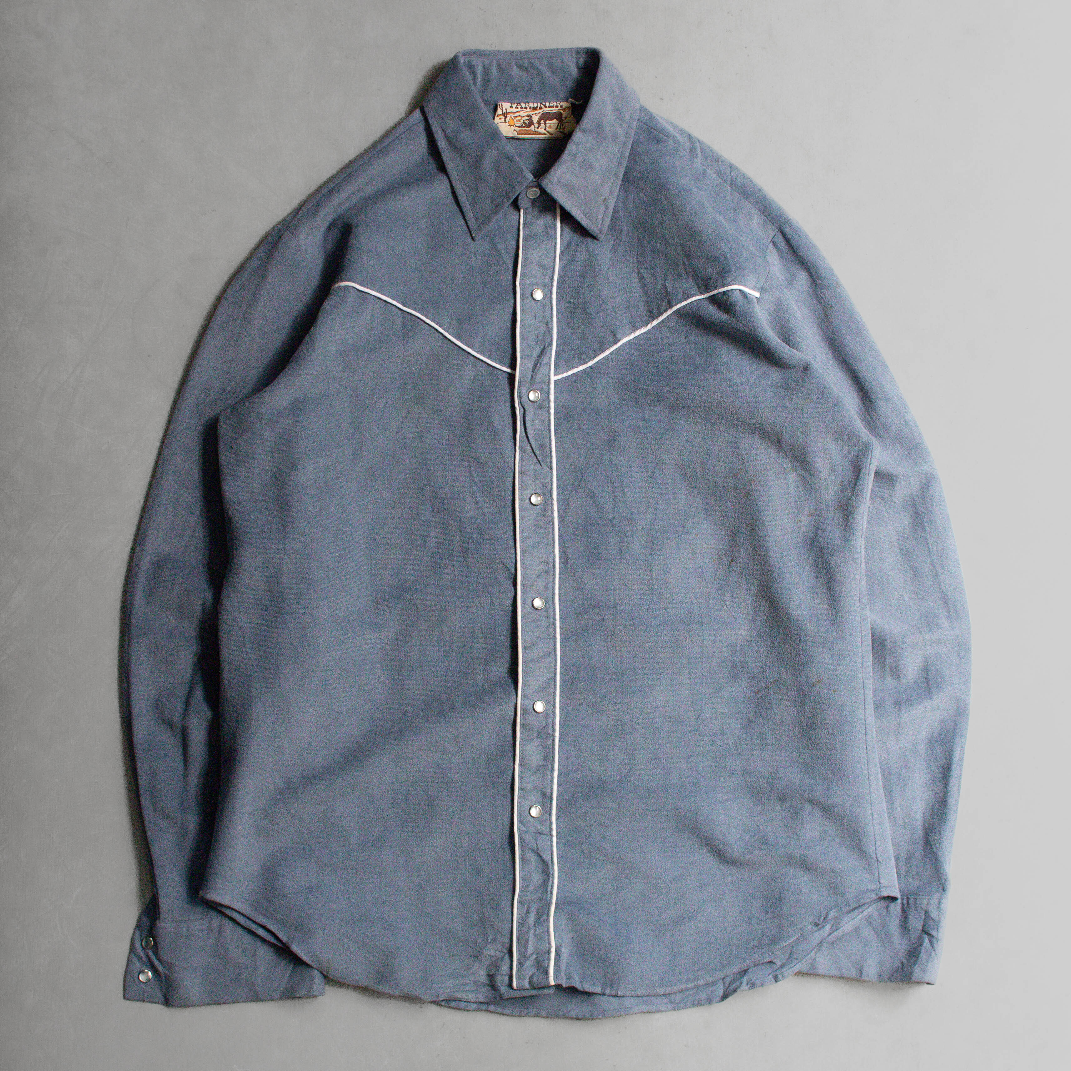 VINTAGE WESTERN SHIRT 美國 藍色 滾邊 按釦 絨布 西部 長袖 襯衫