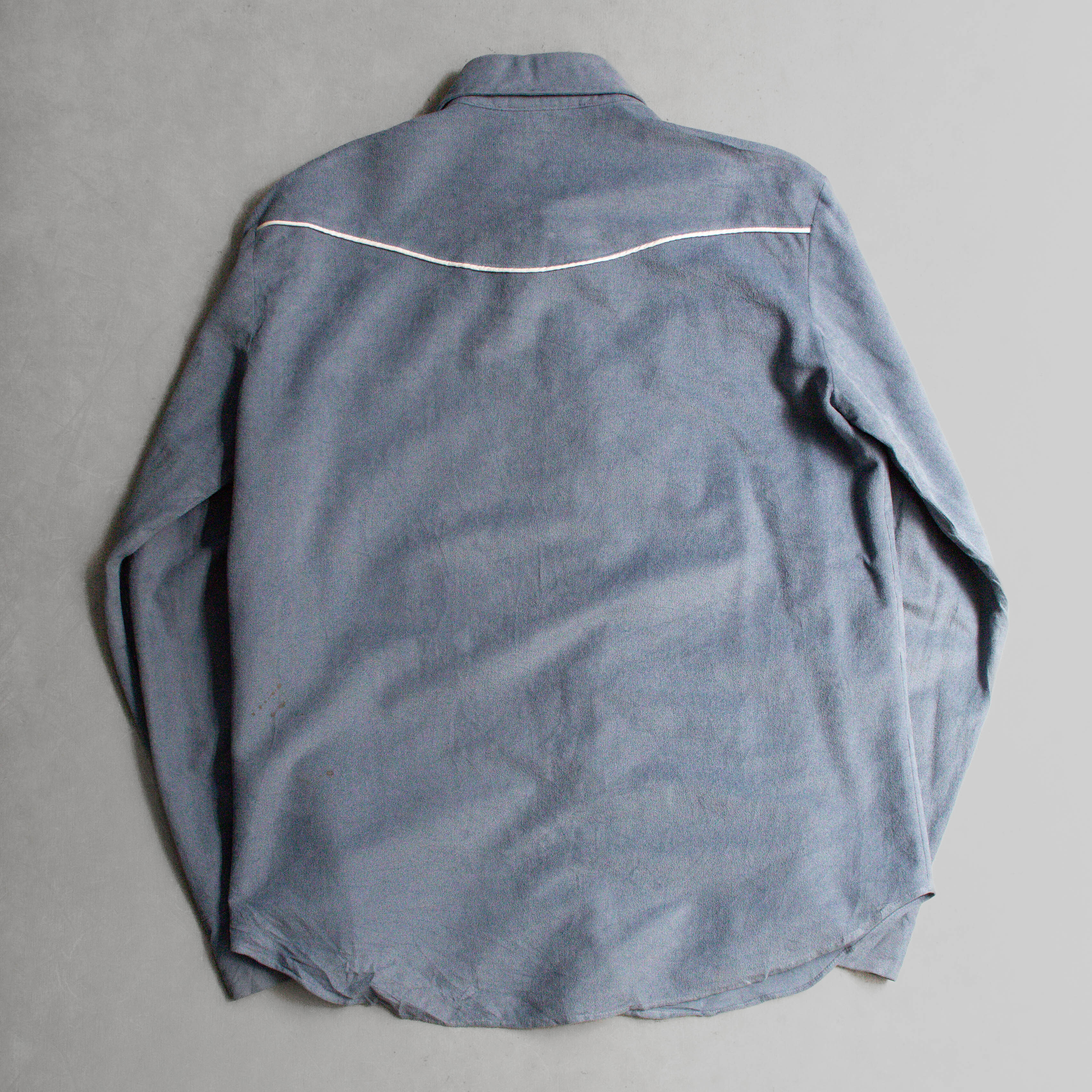 VINTAGE WESTERN SHIRT 美國 藍色 滾邊 按釦 絨布 西部 長袖 襯衫