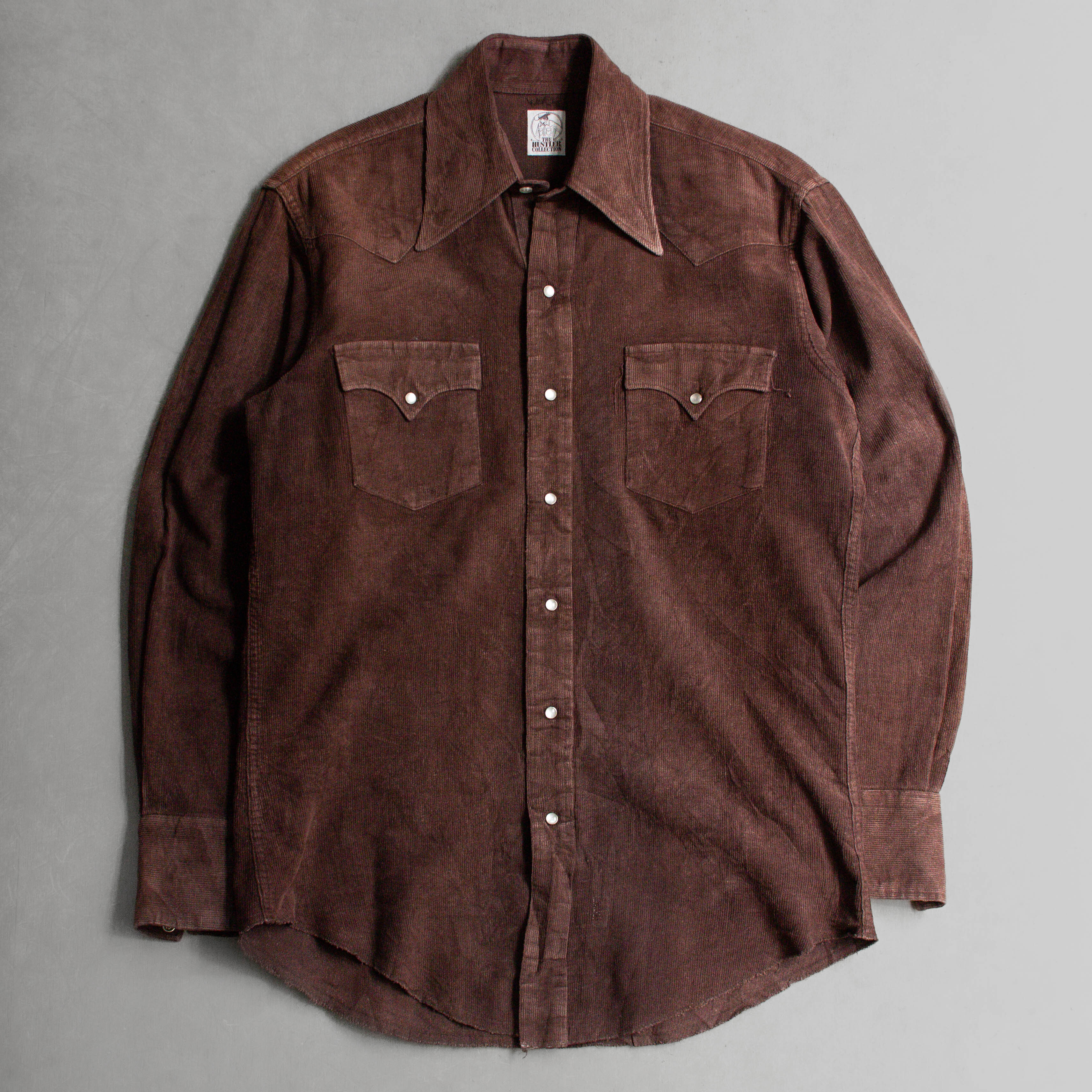 VINTAGE WESTERN SHIRT 美國 棕色 素面 按釦 燈芯絨 西部 長袖 襯衫