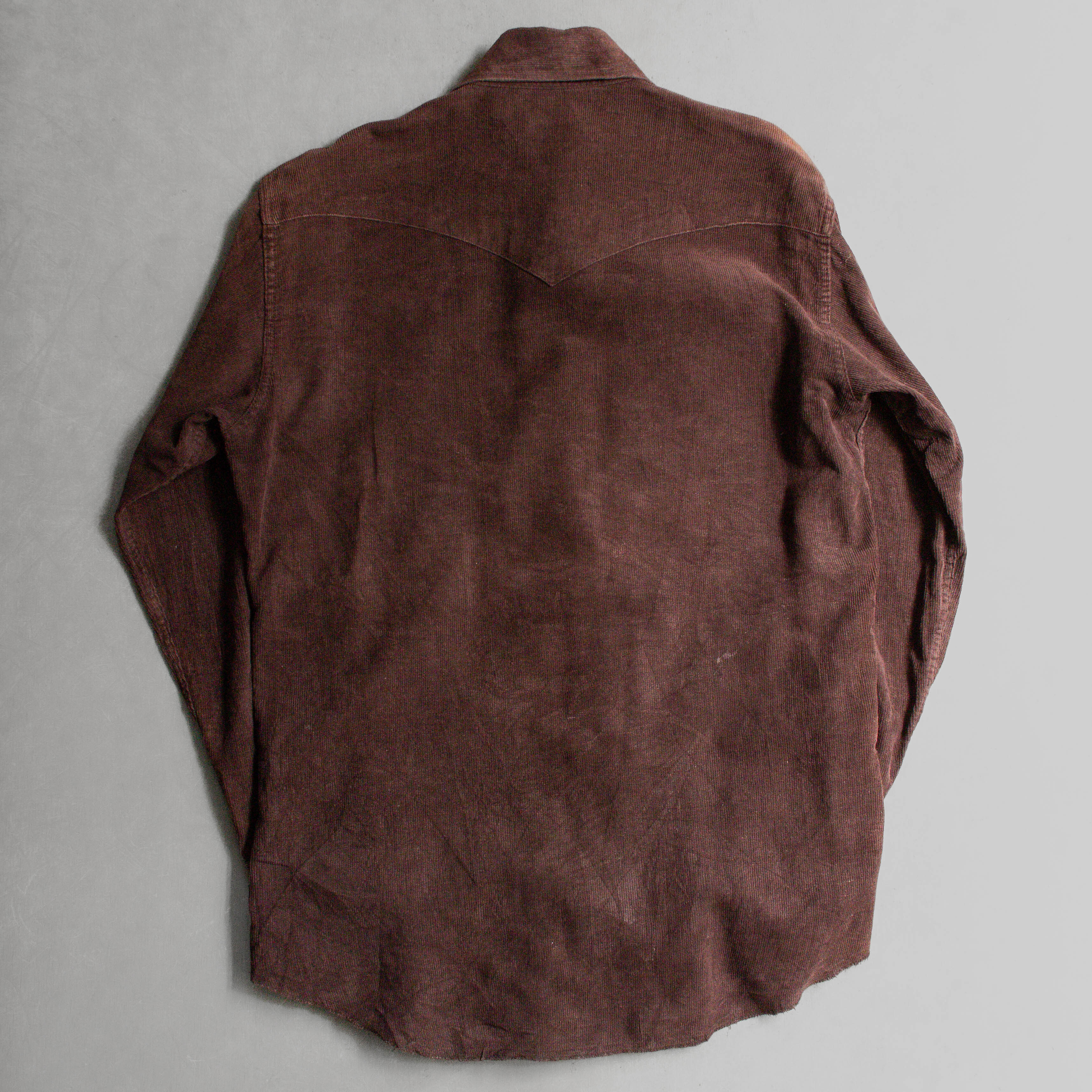 VINTAGE WESTERN SHIRT 美國 棕色 素面 按釦 燈芯絨 西部 長袖 襯衫