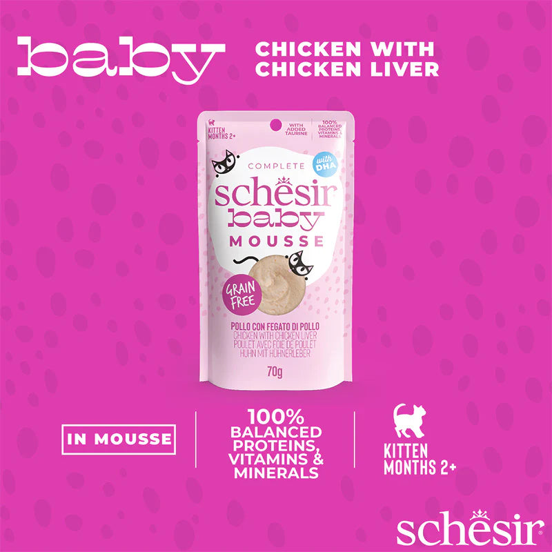 Schesir - Baby系列 - 雞肉雞肝(幼貓)無穀Mousse主食包 70g (原盒12包優惠@$14.5)