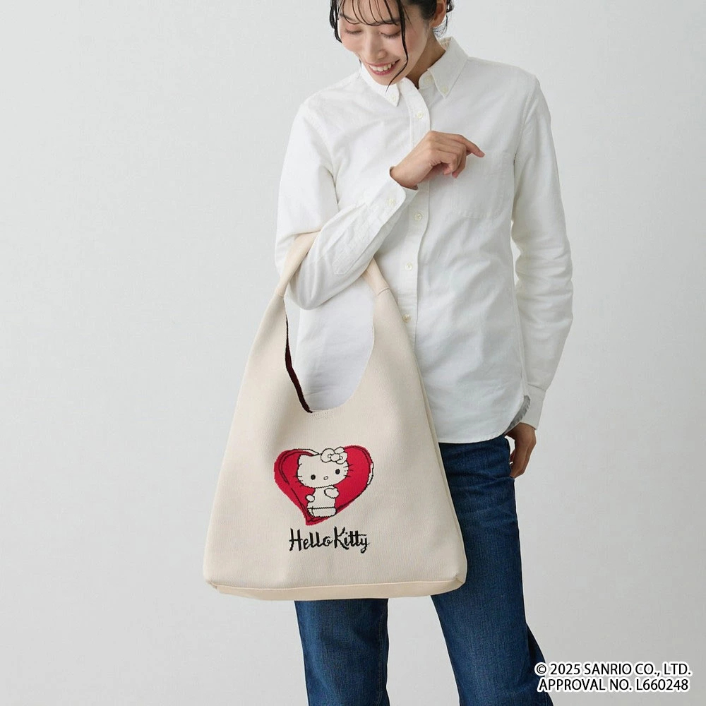 26058-KT Sanrio Hello Kitty × Rootote 聯乘編織紋斜揹托特袋 白色 #JP-SP26