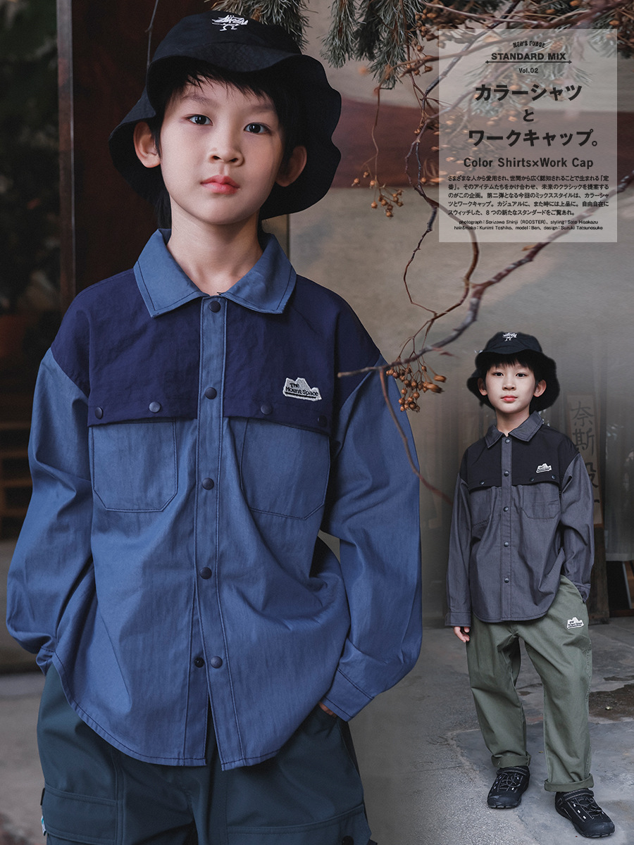 日系撞色繡章襯衫(110-170)