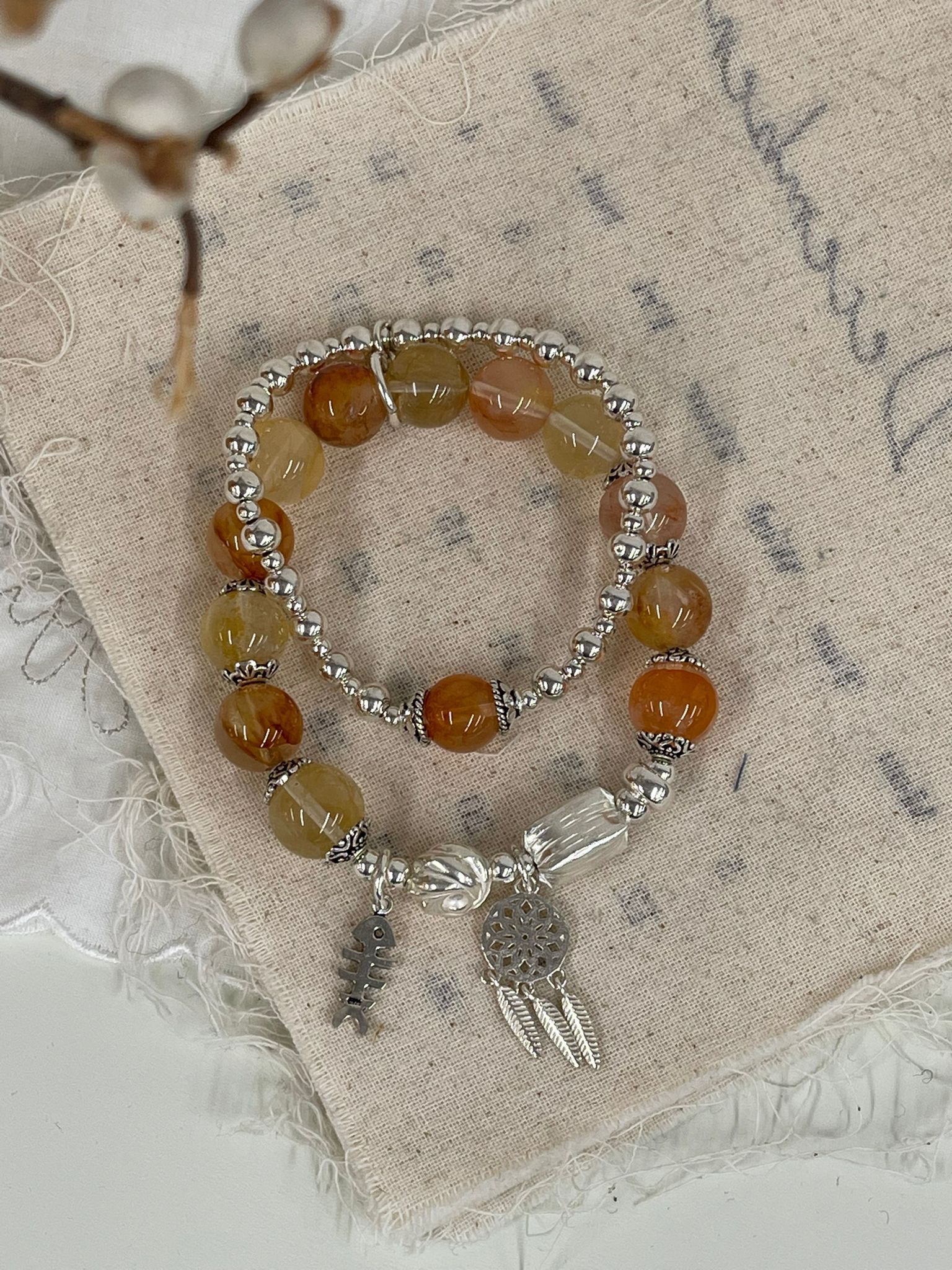 Sl13088/925超頭黃紅花膠手鏈