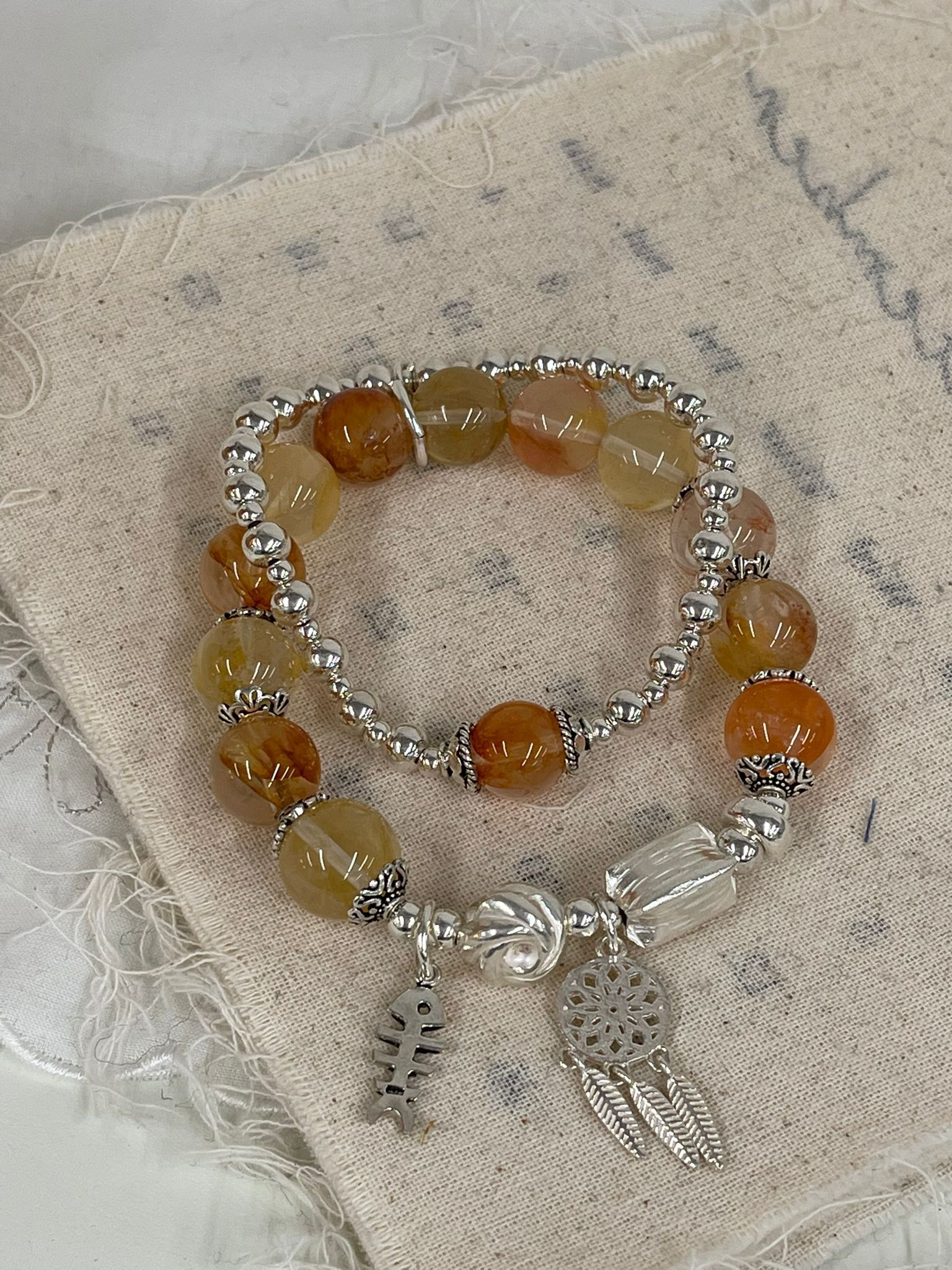 Sl13088/925超頭黃紅花膠手鏈