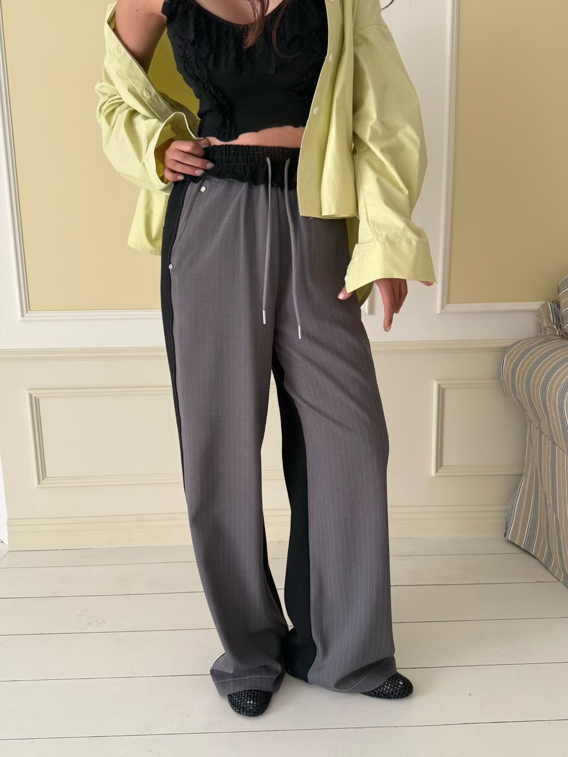 拚色直線休閒褲