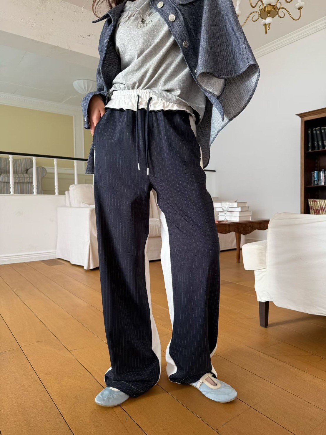 拚色直線休閒褲