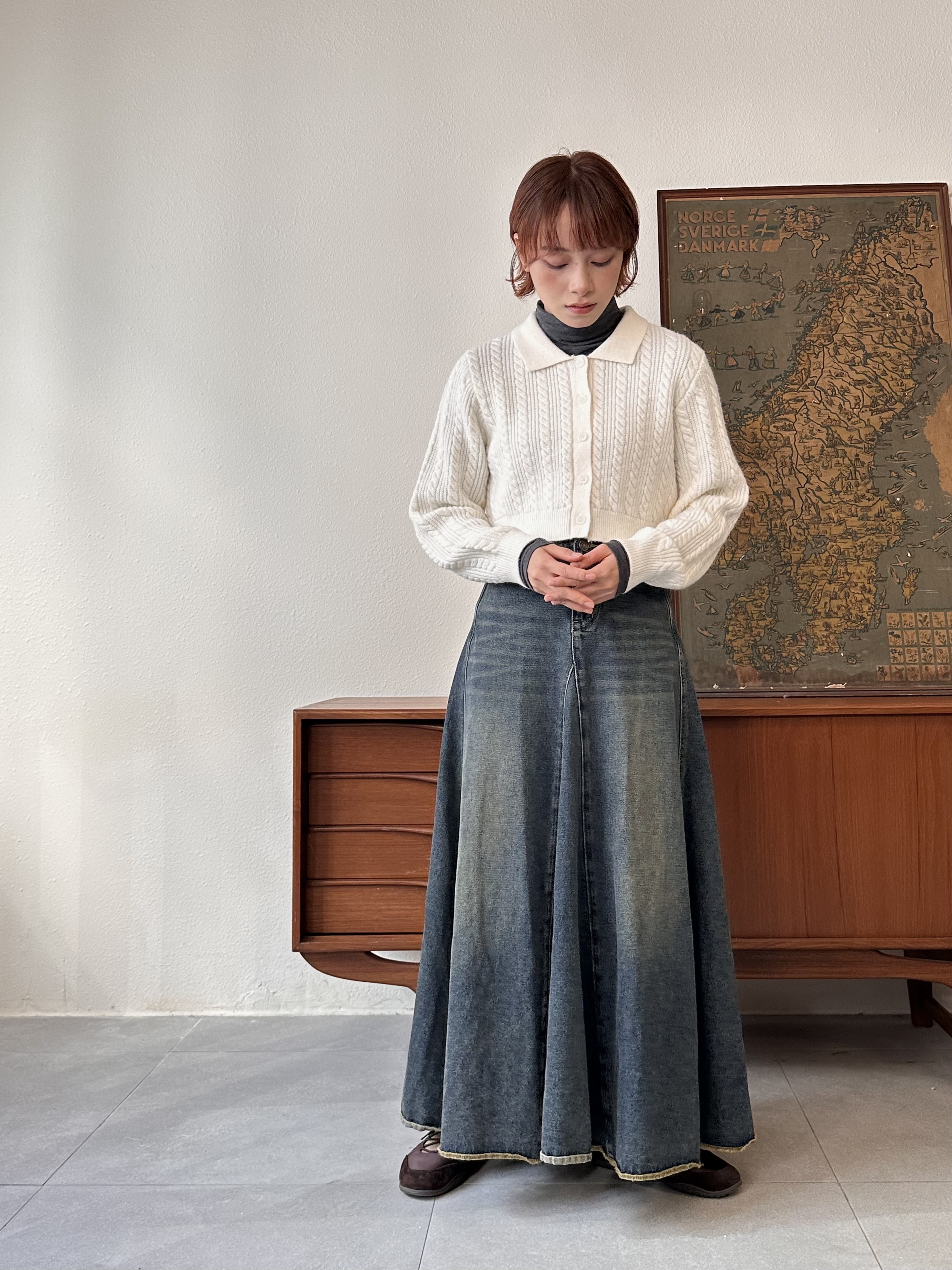 麻花反領短款鈕扣針織 - SW53885