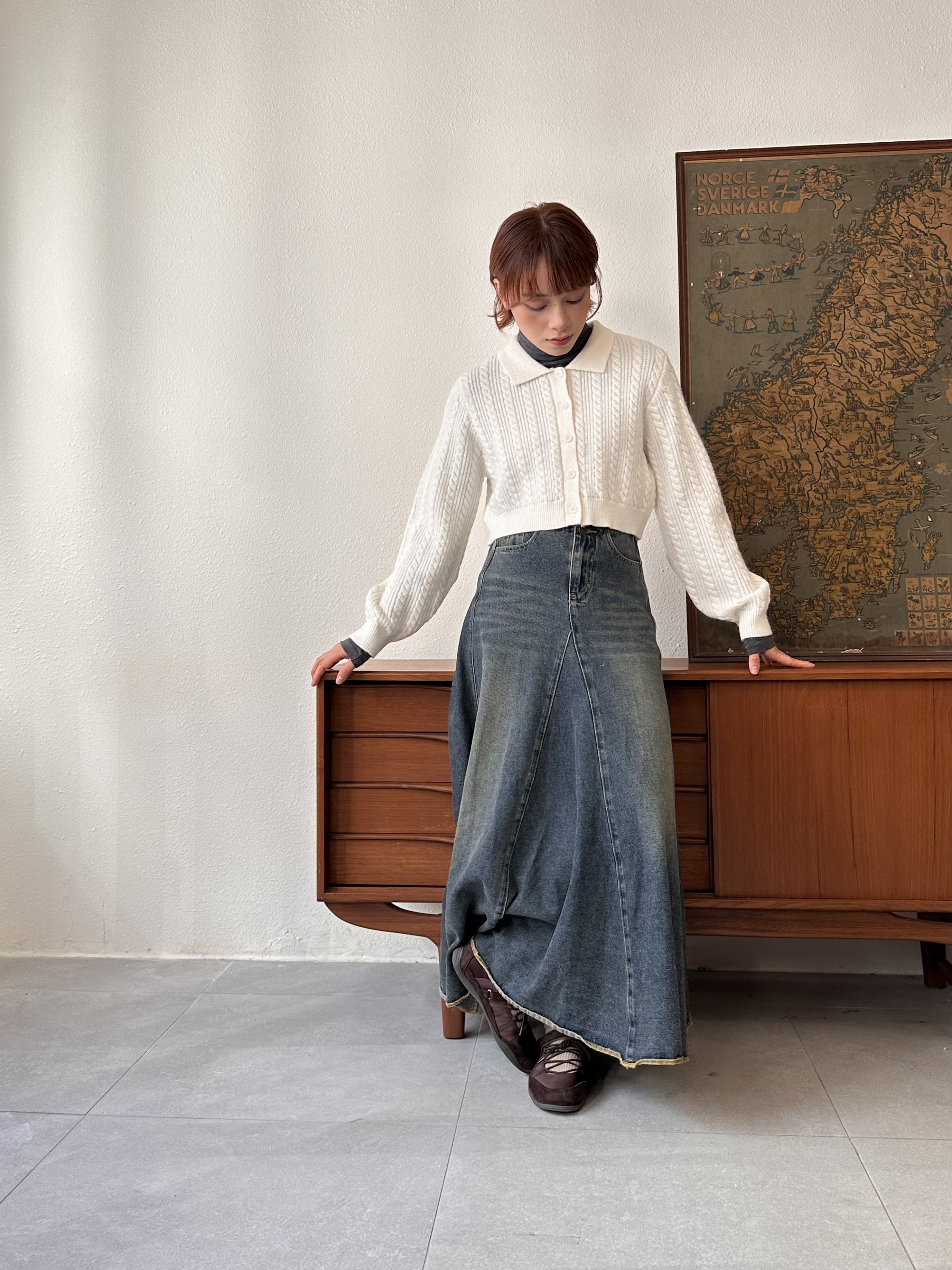 麻花反領短款鈕扣針織 - SW53885