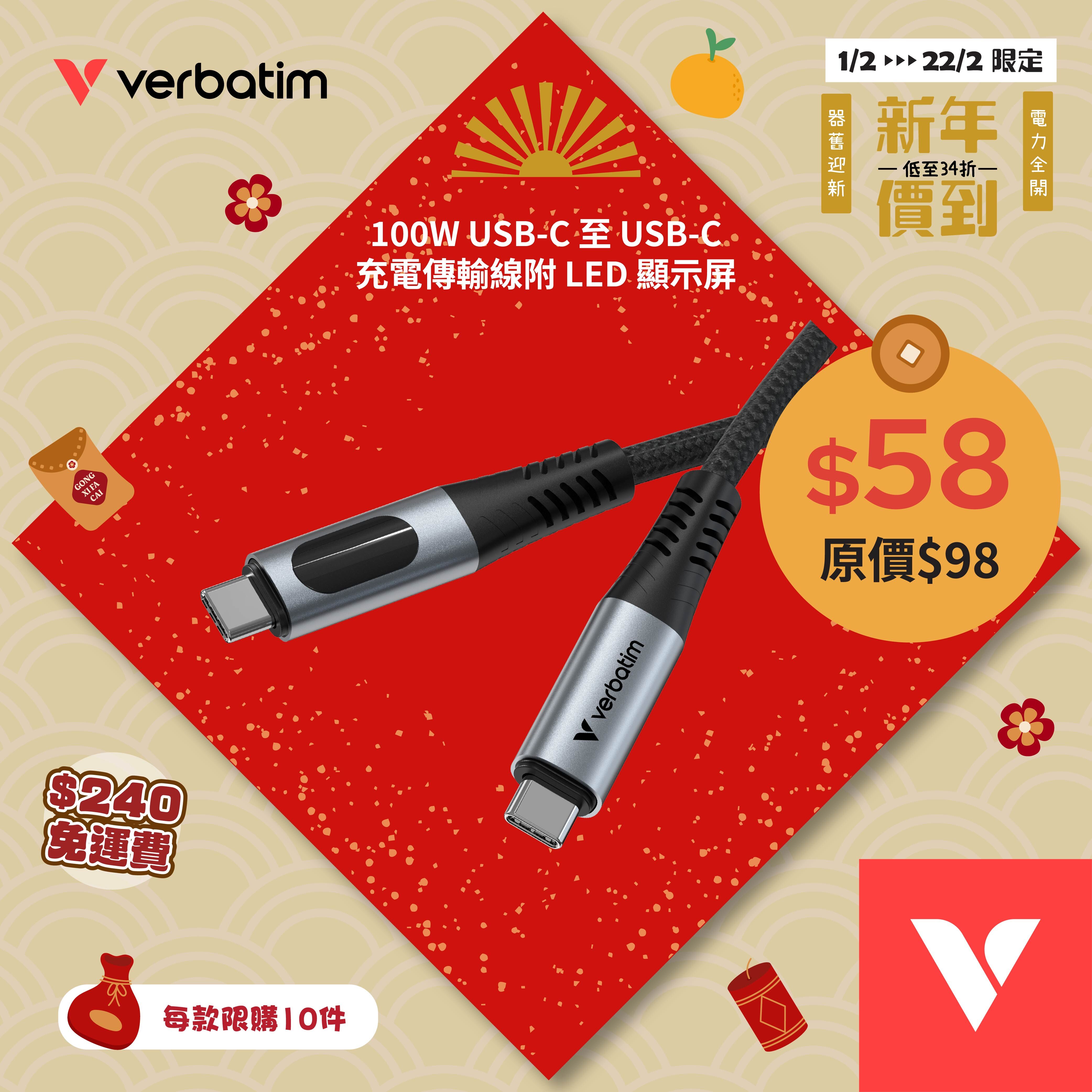Sync & Charge Cable 100W USB-C to USB-C with LED Display (SCC2-CCD100)