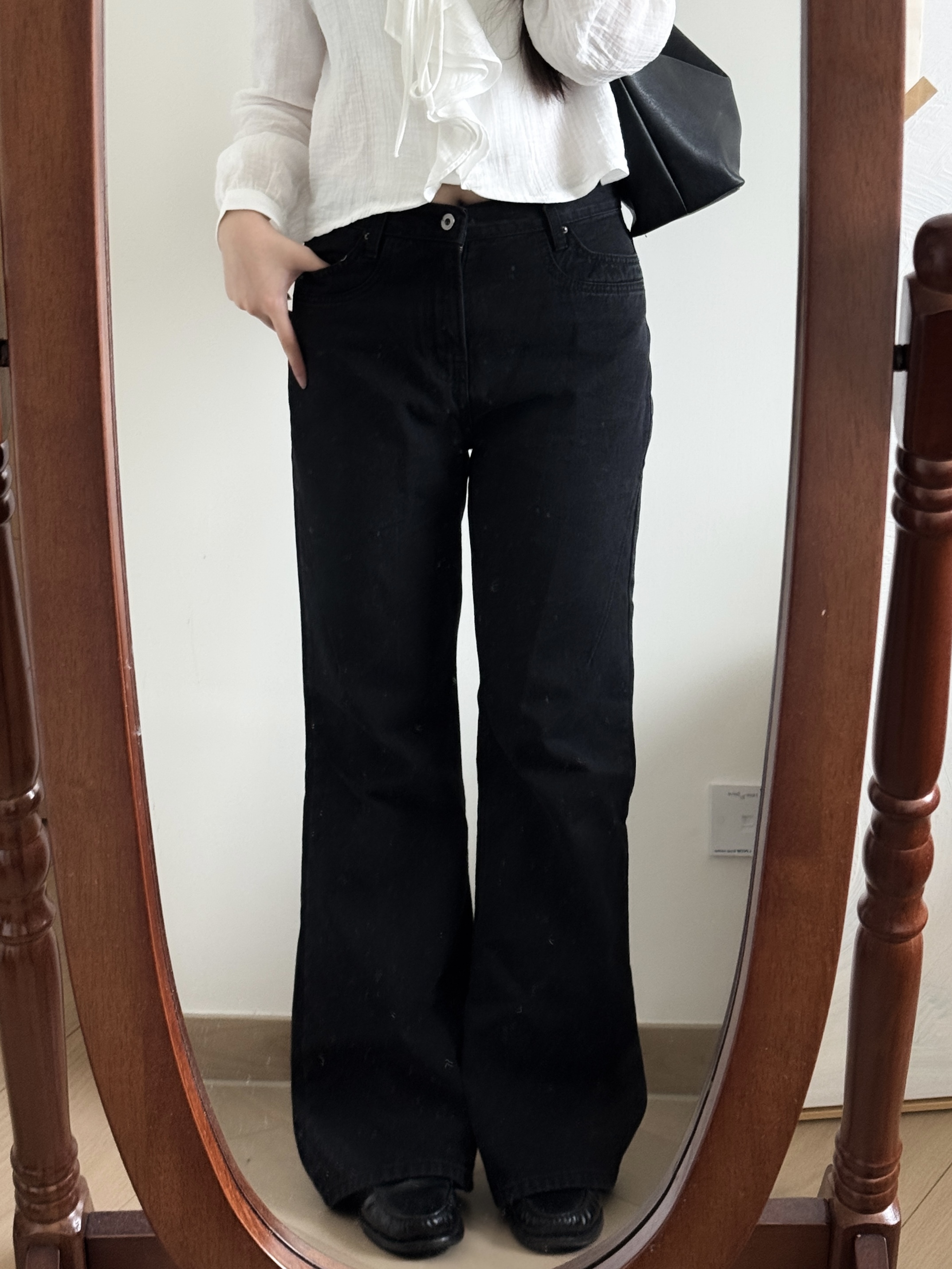 韓國ONNI的牛仔黑色喇叭褲（高妹必入）