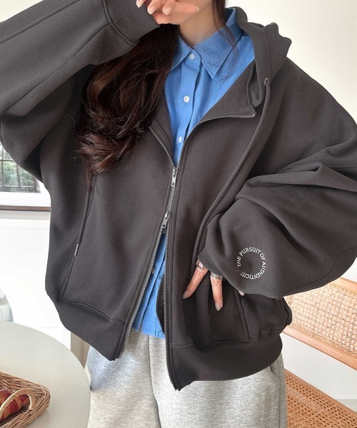 日本🇯🇵連線 Classical Elf 帽簷刺繡寬鬆抓絨連帽外套 連帽衫 雙拉鍊 夾克 外套 連帽外套 長袖 4色(任買兩件711免運)/預購