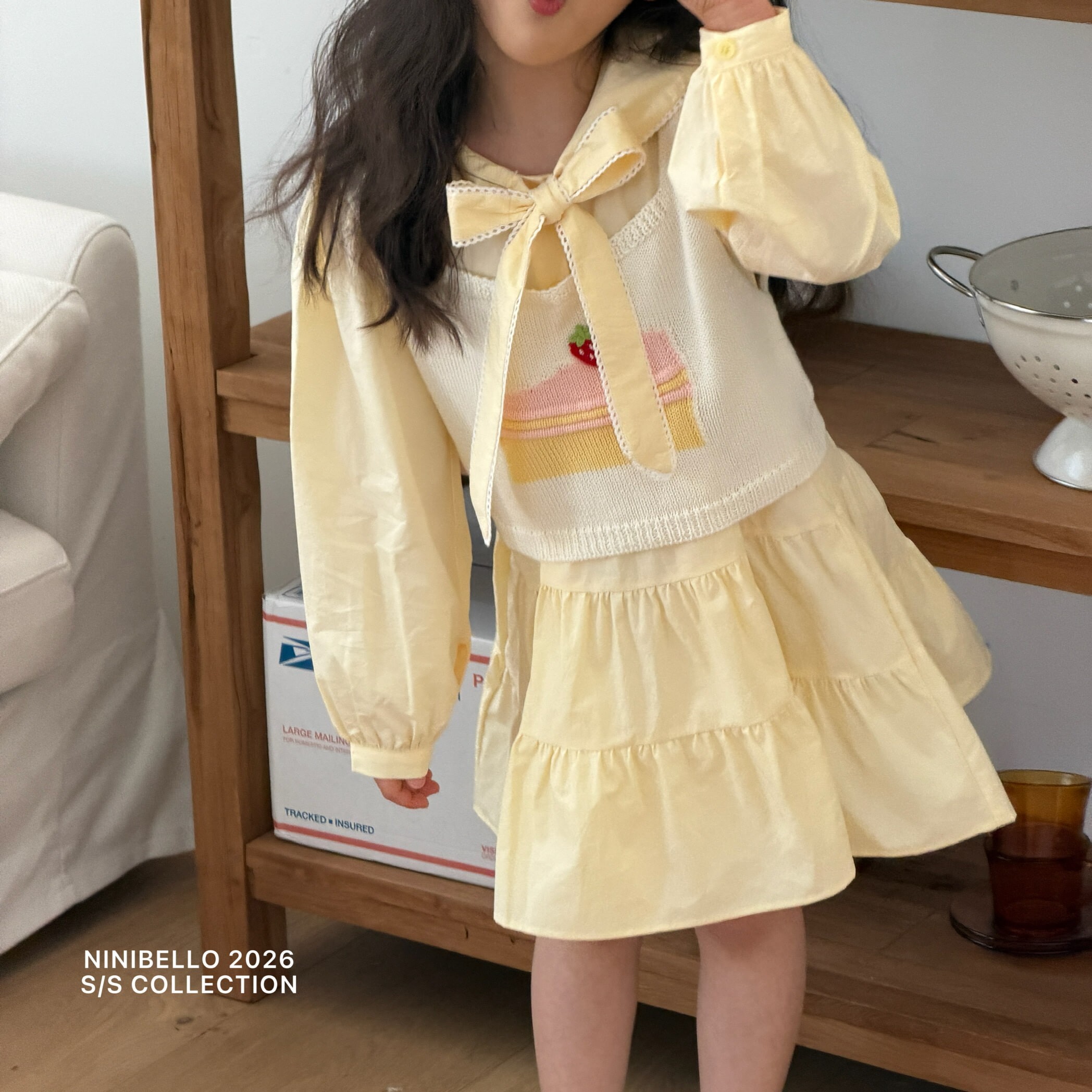 90-130 蝴蝶結綁帶荷葉洋裝 3色