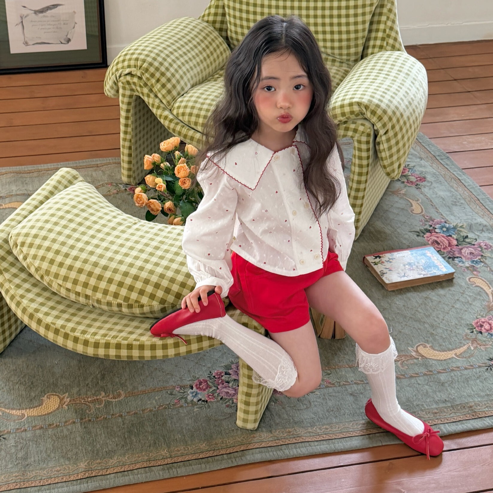 90-130 復古花紋翻領襯衫 2色