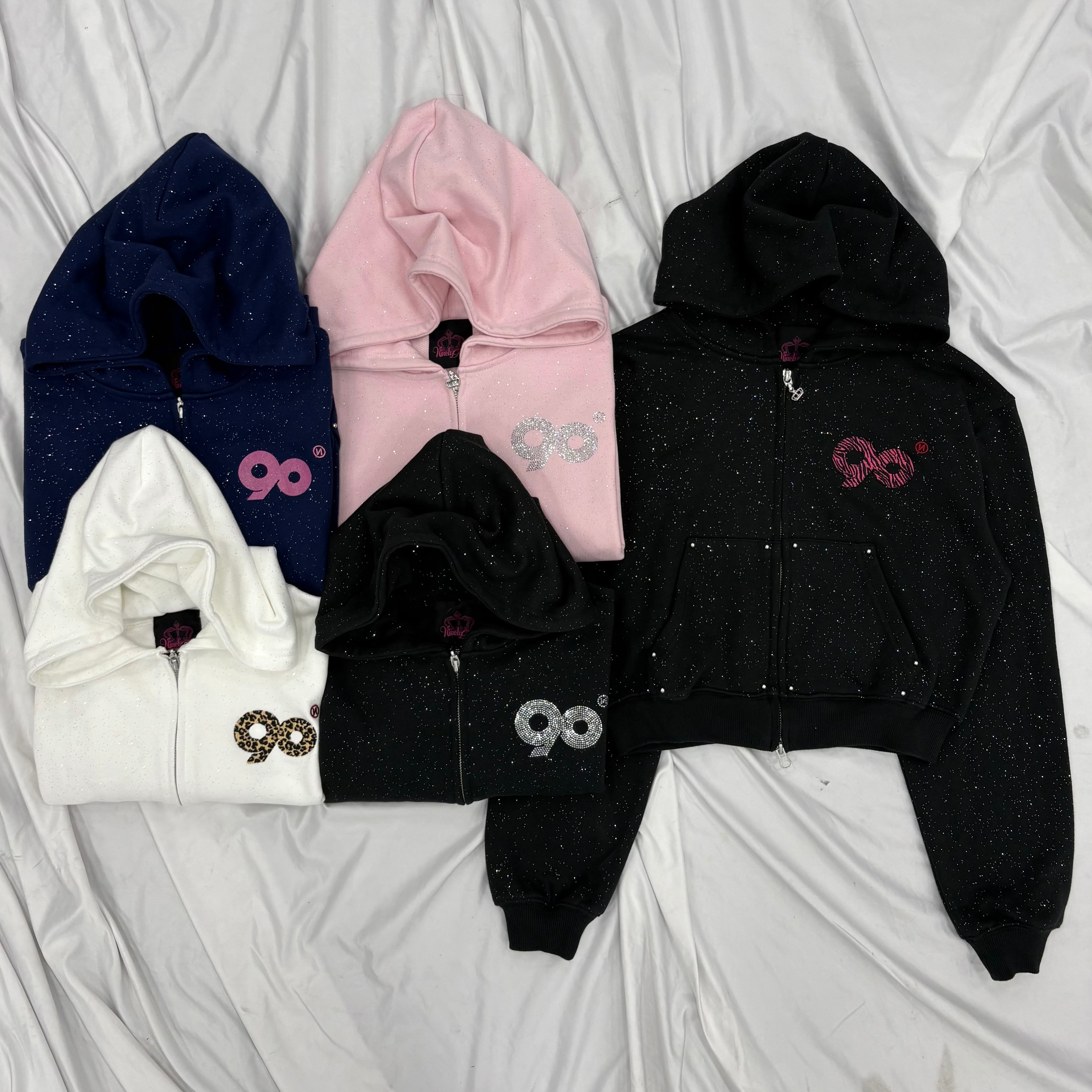 90 Logo Glitter Zip Hoodie