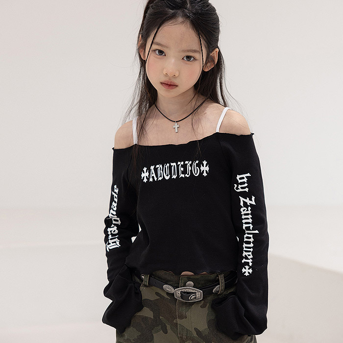 正韓春ZAN CLOVER 兩色捲捲吊帶落肩上衣