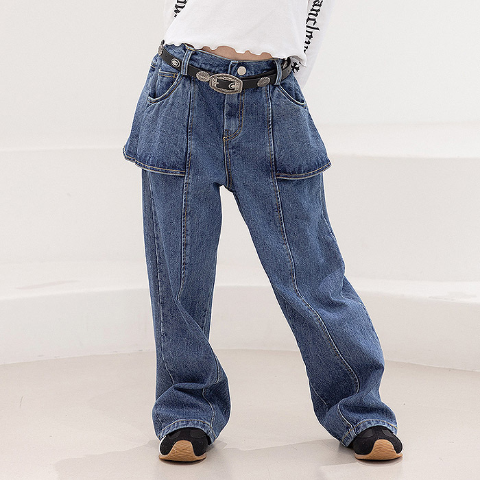 正韓春ZAN CLOVER 設計感假褲裙牛仔褲