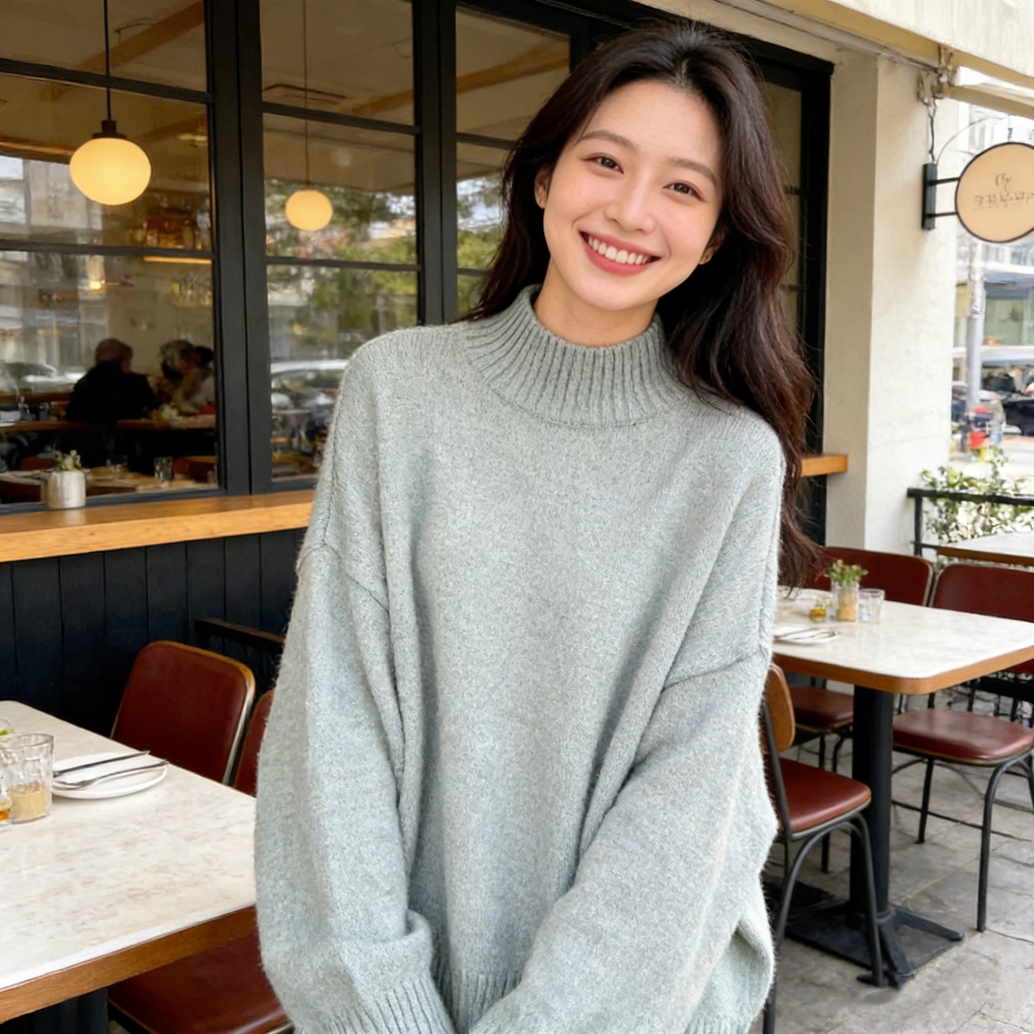 H842 高領寬鬆針織上衫