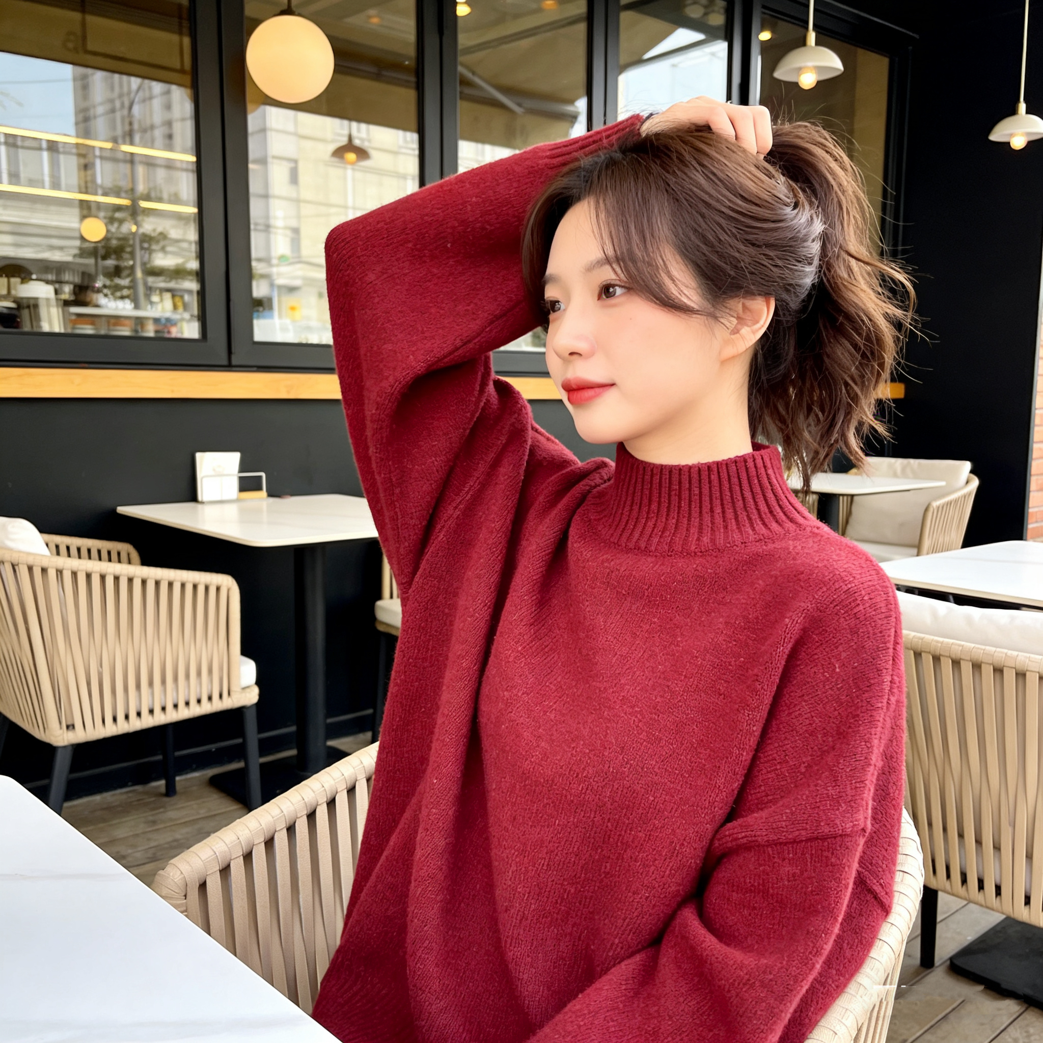 H842 高領寬鬆針織上衫