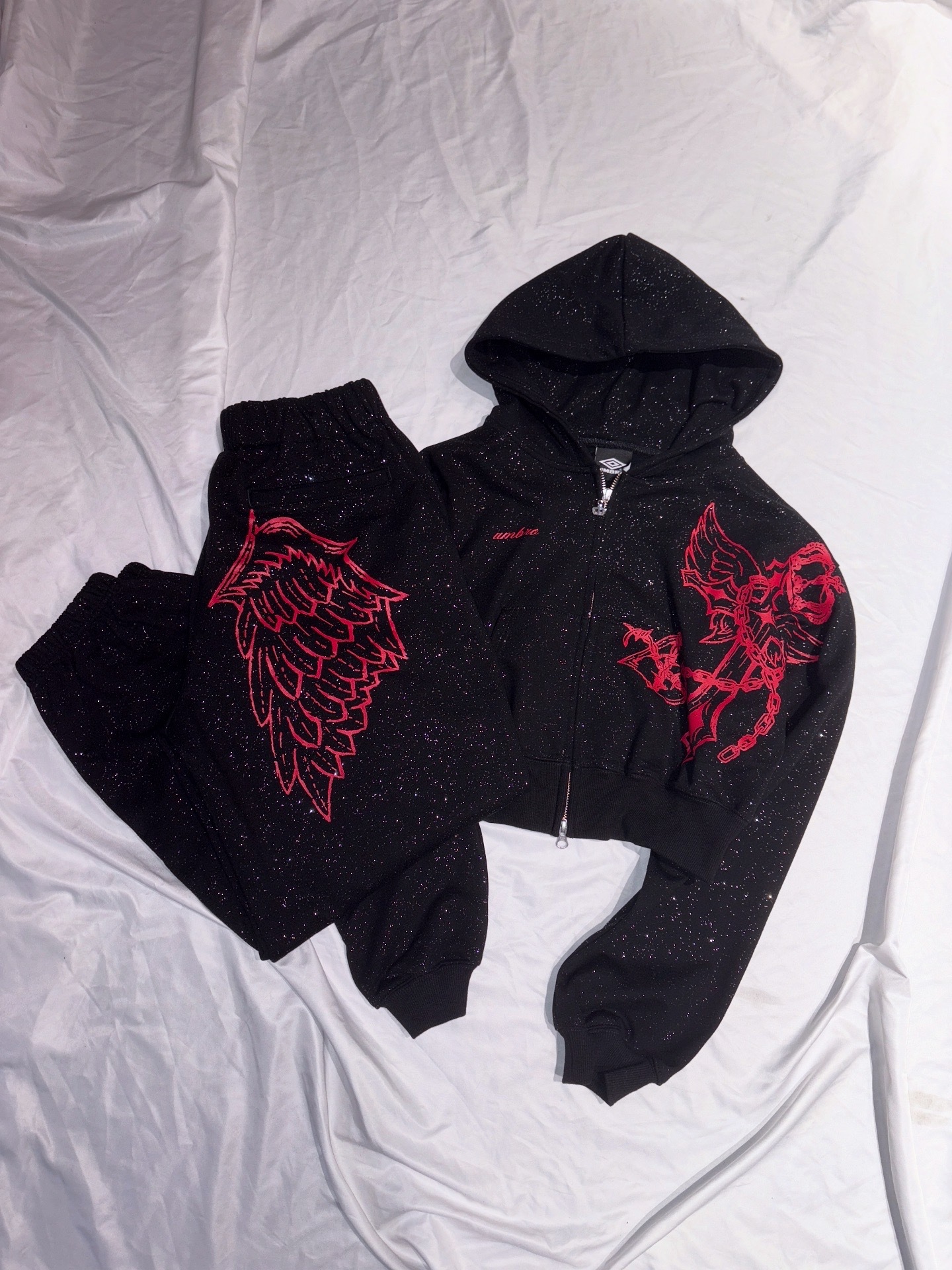 9090girl × umbro Cross Logo Glitter Zip Hoodie