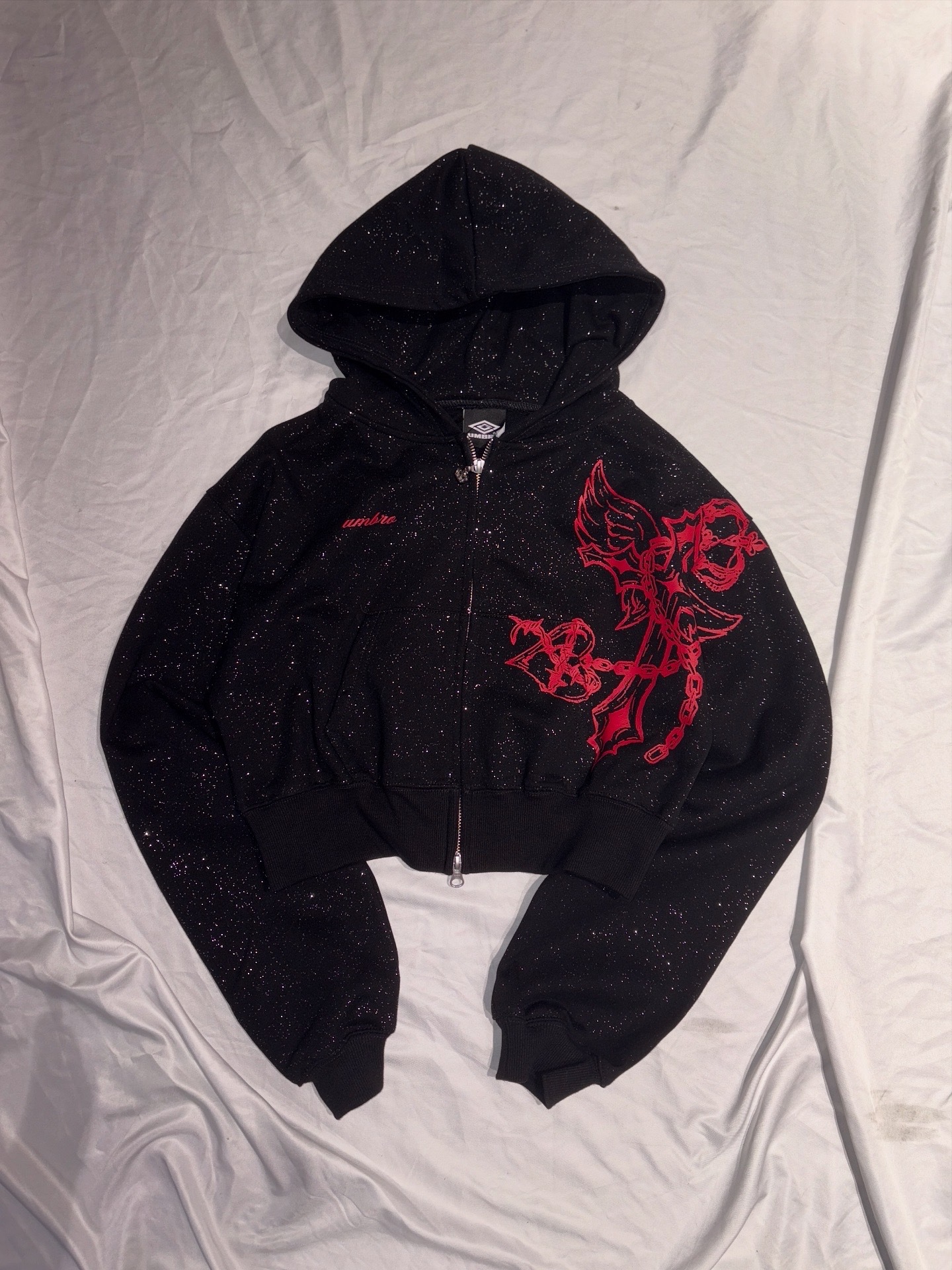 9090girl × umbro Cross Logo Glitter Zip Hoodie