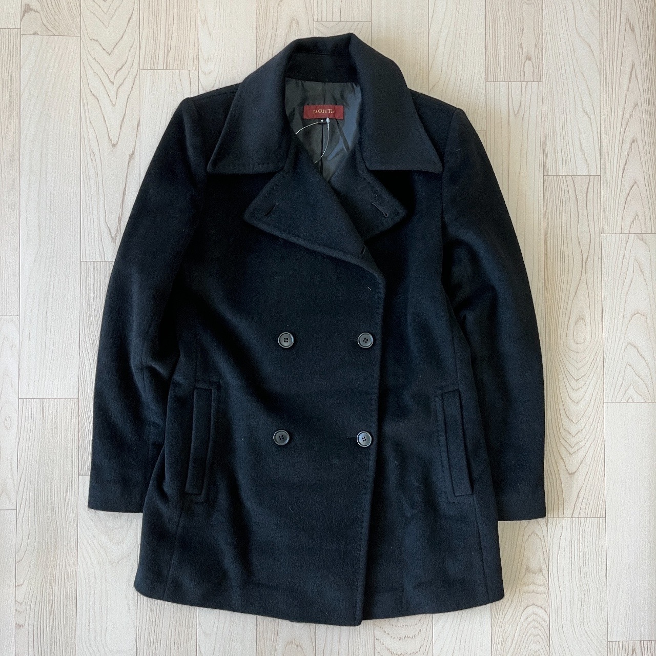 黑色孖襟安哥拉兔毛古著外套