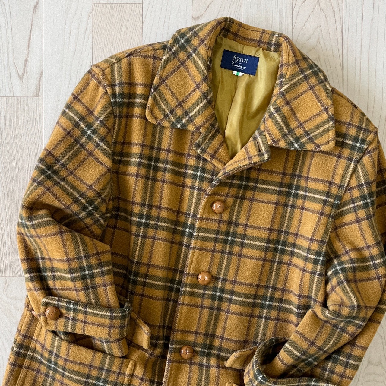 KEITH薑黃色大格紋羊毛古著外套