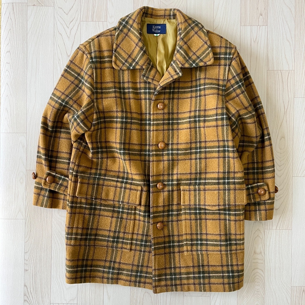 KEITH薑黃色大格紋羊毛古著外套