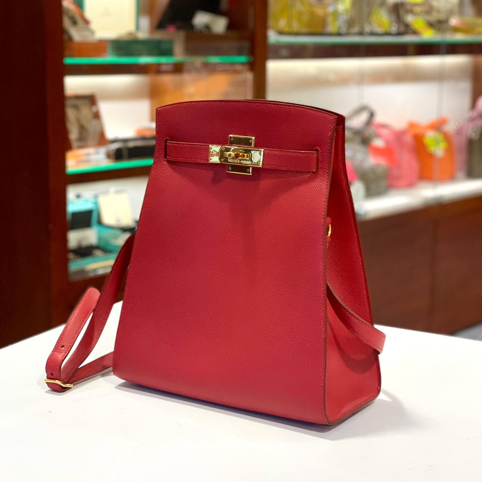 98%NEW二手HERMES單肩/斜背包 Ⓨ刻KELLY SPORT K1 EPSOM GHW石榴紅金扣 #中古包 #香榭站正品