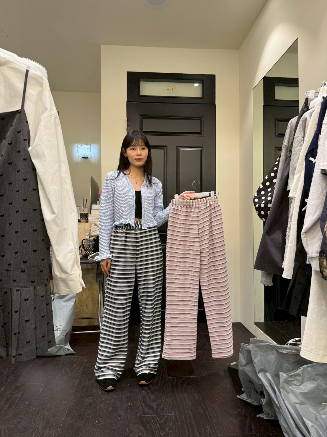 MS5411 彩條拼色橡筋腰休閒褲