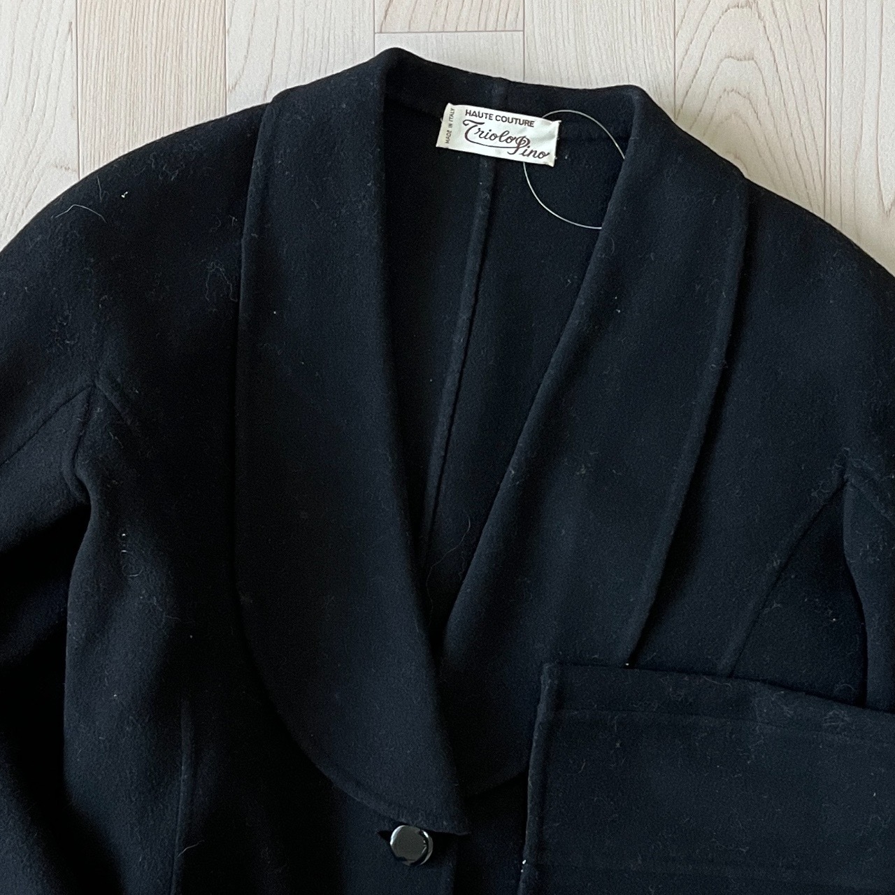 意大利製黑色羊毛小圓領古著外套