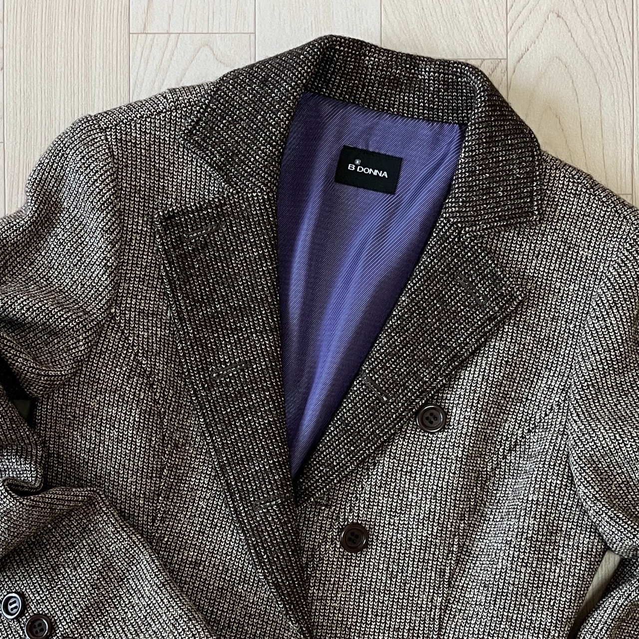 日本製淺炭棕色織紋羊毛古著外套