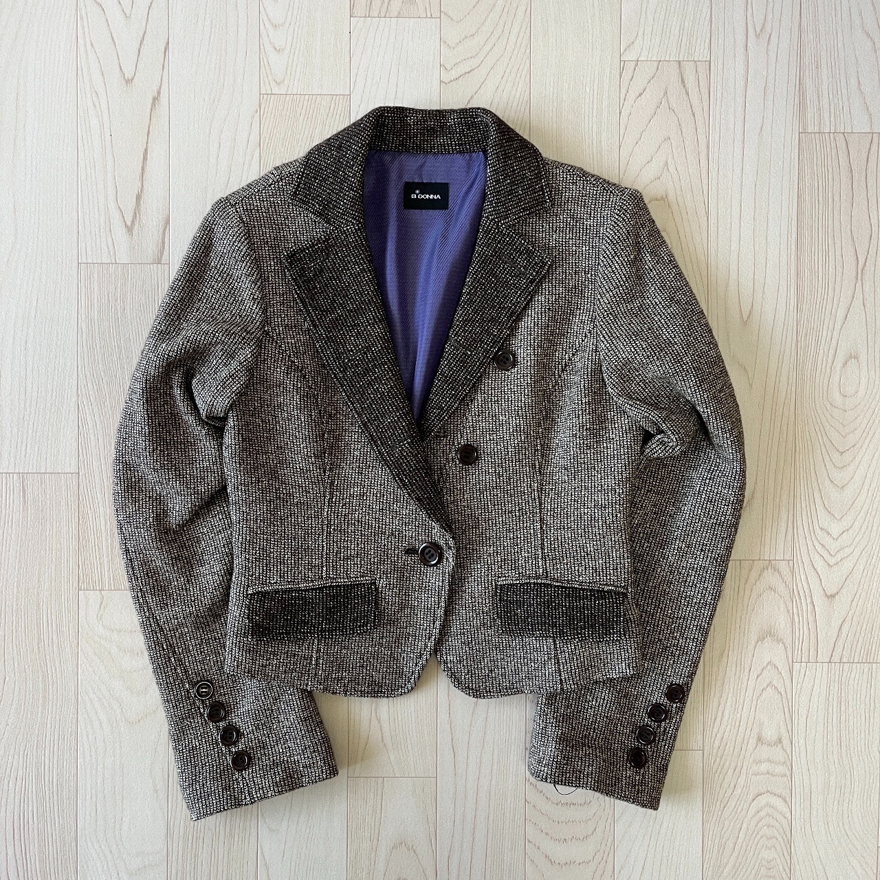 日本製淺炭棕色織紋羊毛古著外套