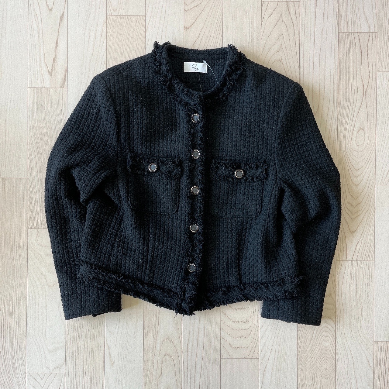 黑色織紋小香風古著外套