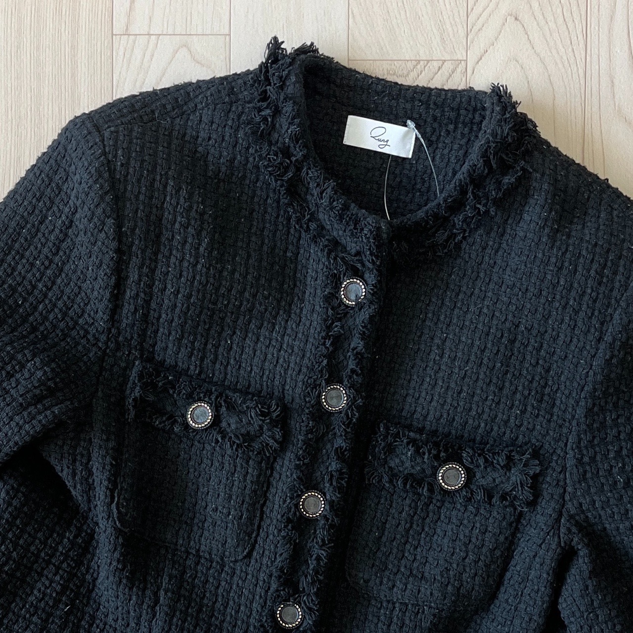 黑色織紋小香風古著外套