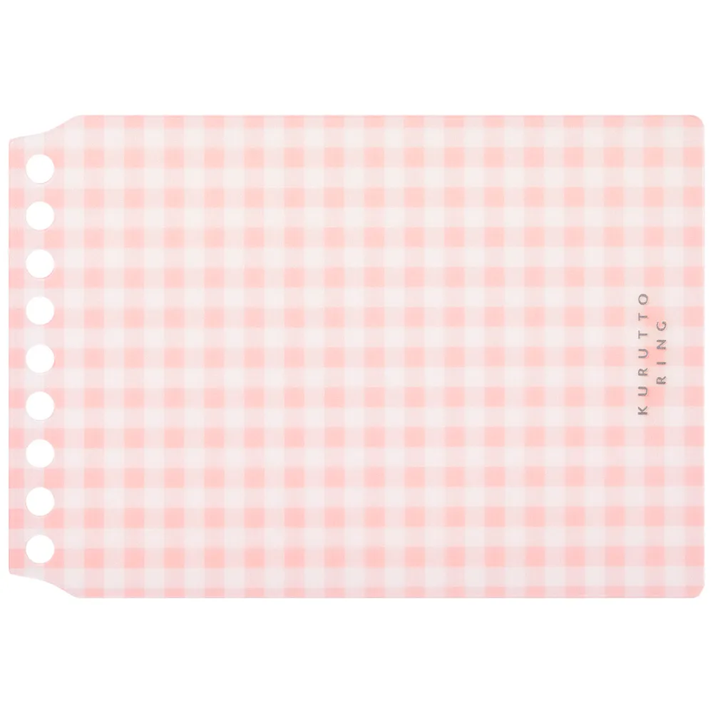 KURUTTO RING 9孔 活頁封面 細格紋(淺粉) 透明｜MARUMAN 日本
