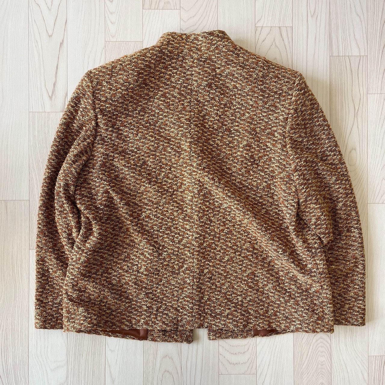 橙棕色立體織紋單扣羊毛古著外套