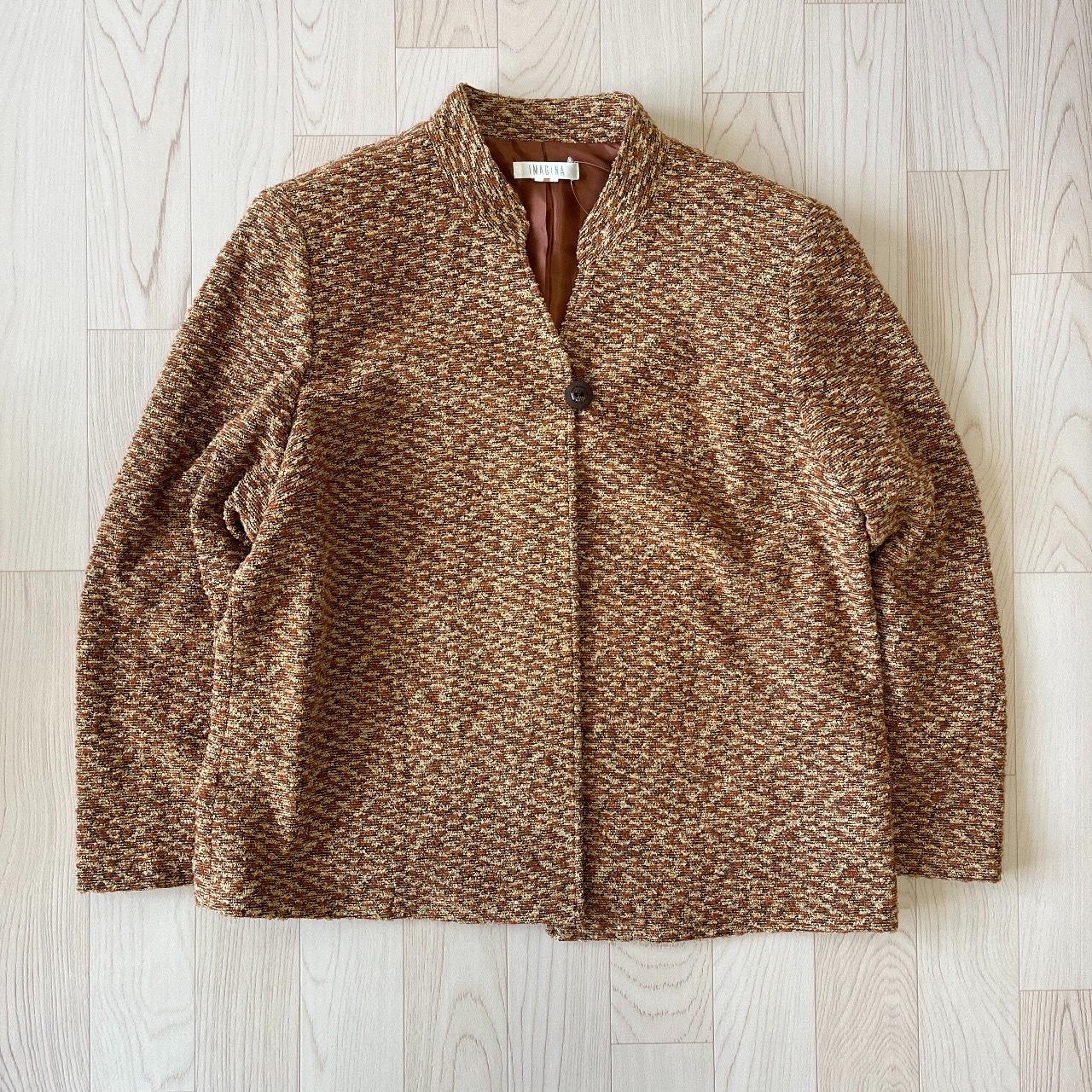 橙棕色立體織紋單扣羊毛古著外套