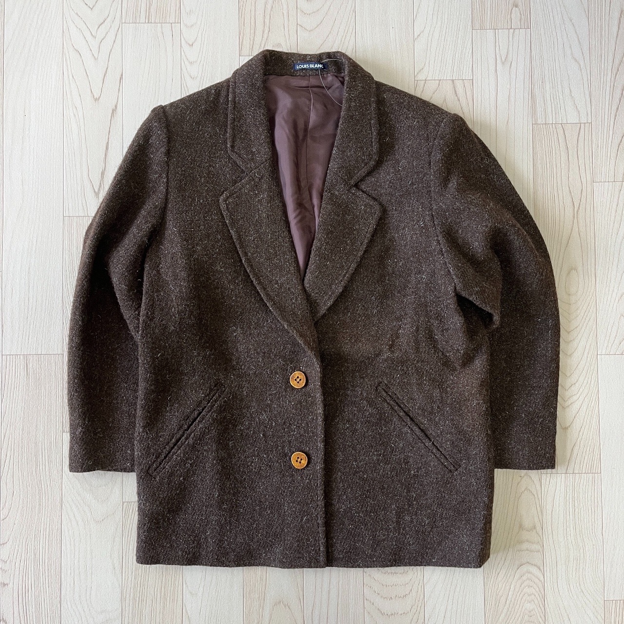 LOUIS BLANC紅棕色織紋羊毛古著外套*