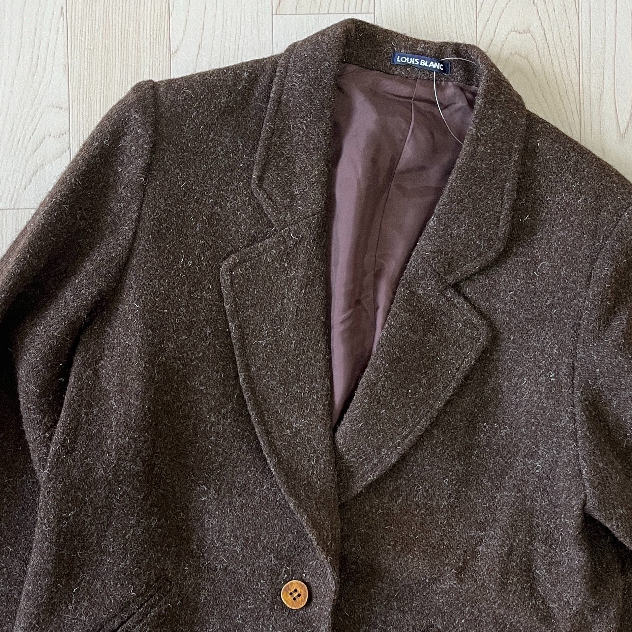LOUIS BLANC紅棕色織紋羊毛古著外套*