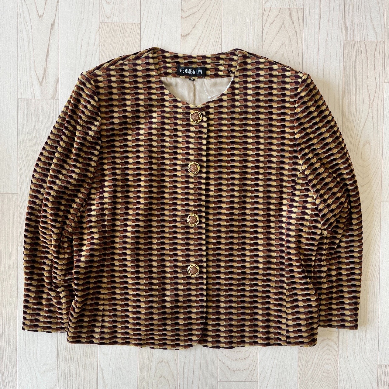 日本製大地混色圓格紋古著外套