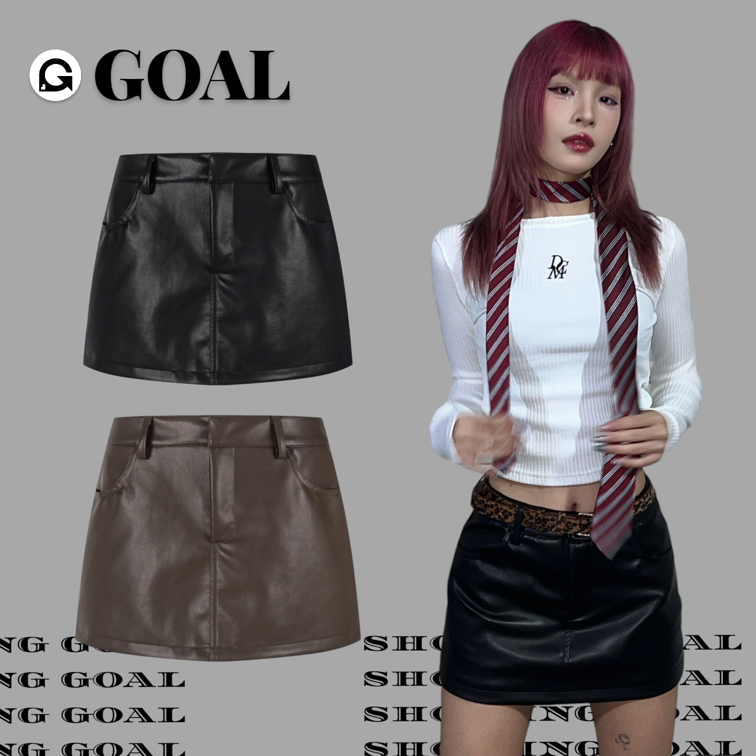 (GOAL) 美式皮短裙 （內有安全褲） UBBD K017