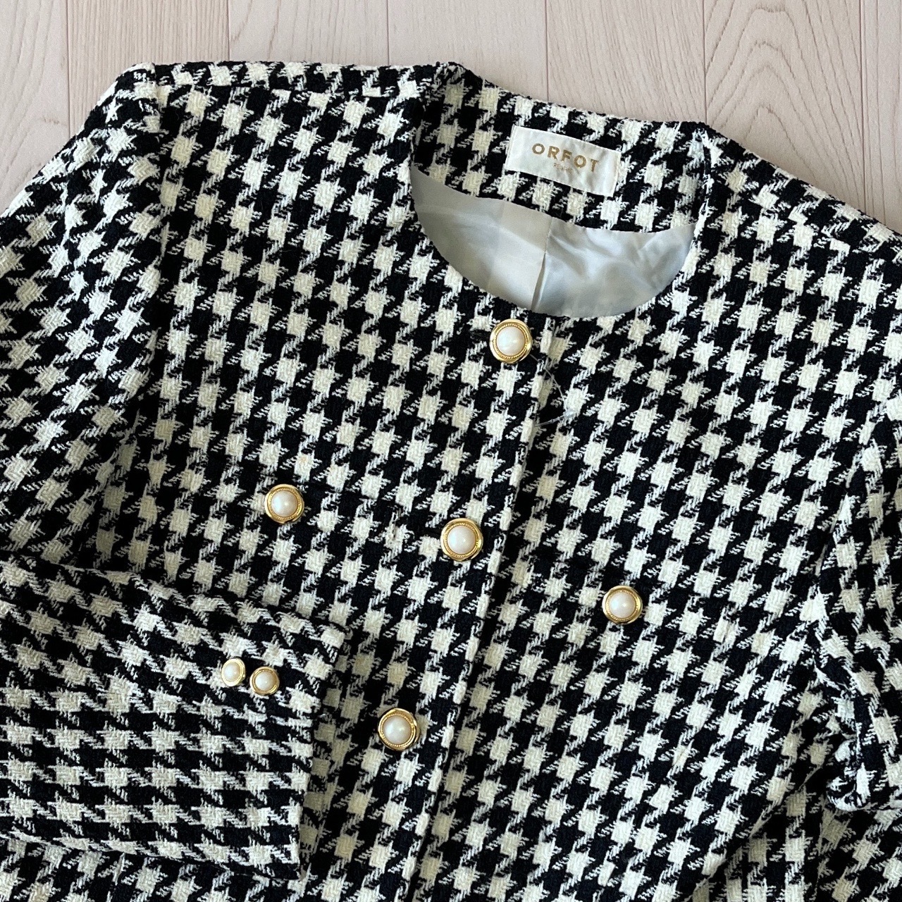 日本製黑白千鳥紋羊毛古著外套