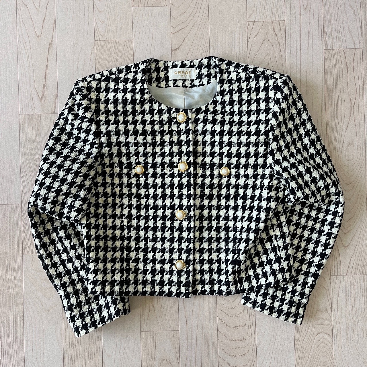 日本製黑白千鳥紋羊毛古著外套