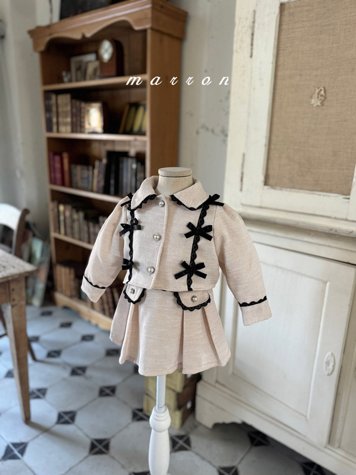 正韓春Marron 小童兩色緞帶蝴蝶結套裝