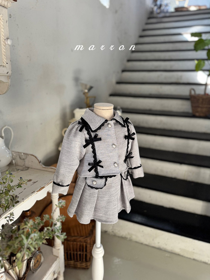 正韓春Marron 小童兩色緞帶蝴蝶結套裝