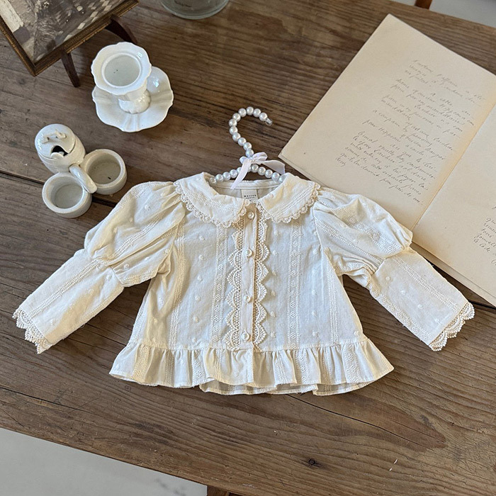 正韓春Marron 小童兩色珍珠華麗上衣