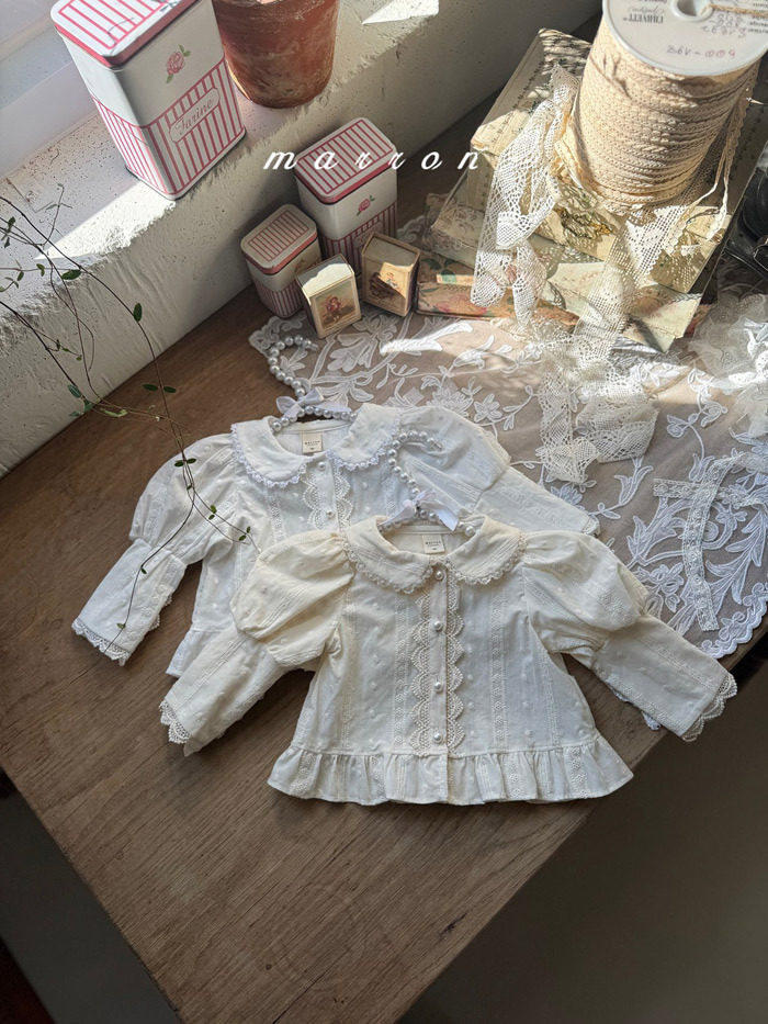 正韓春Marron 小童兩色珍珠華麗上衣