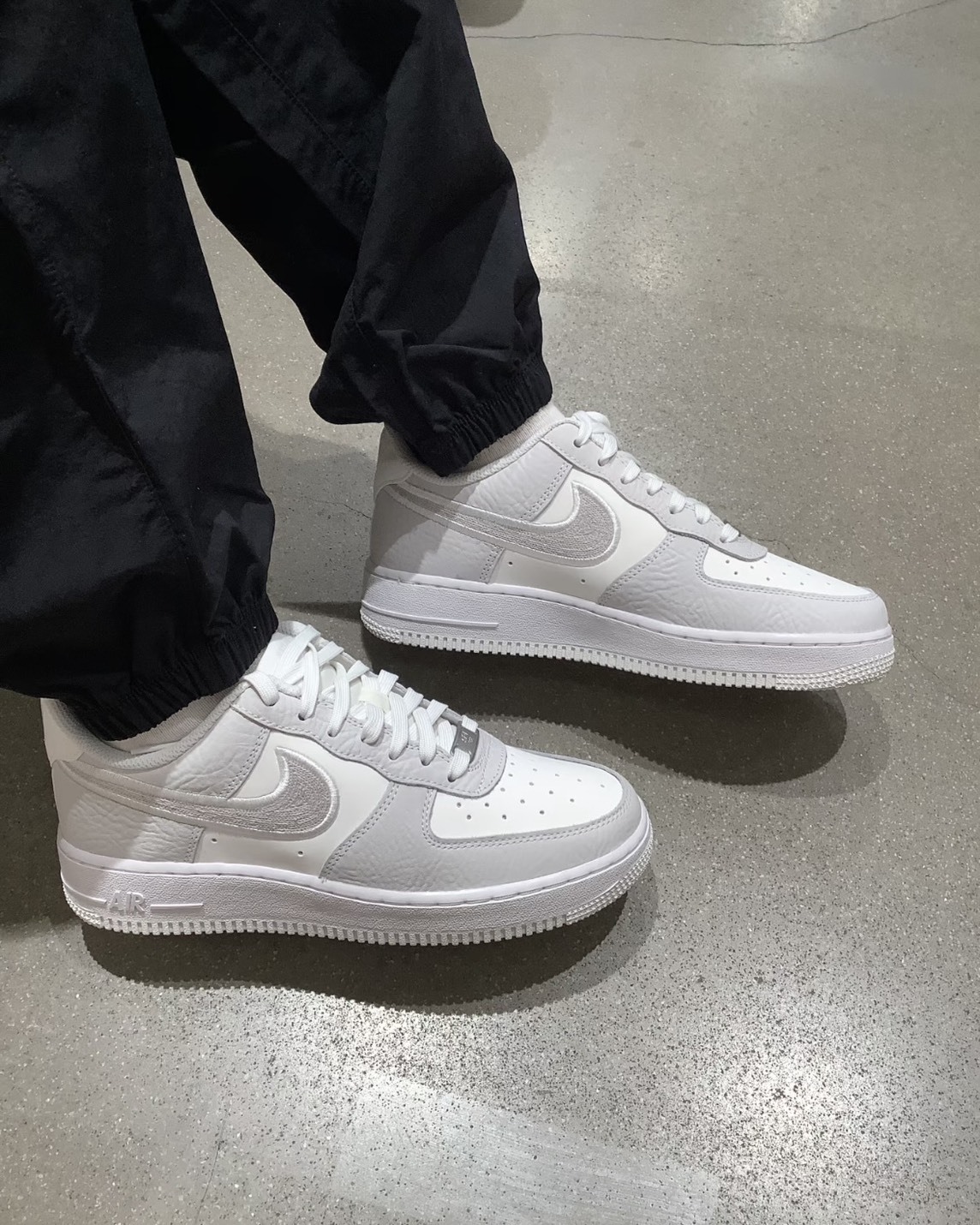 Nike Air Force 1 Low AF1 大理石紋 刺繡 皮革拼接 灰白